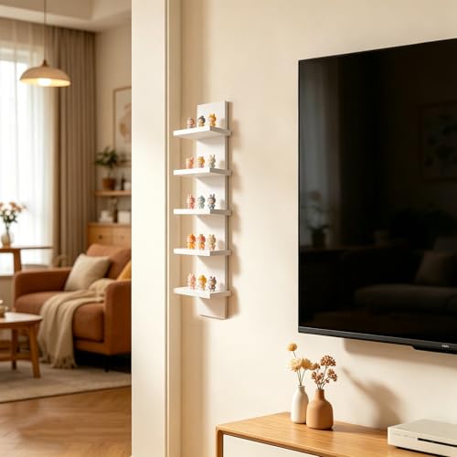 5 Tier Wall Shelf Unit White Vertical Column Wall Decor Lack Floating Shelf Laminate Finish Floating Storage Organizer Compact Display Float Shelves for Bedroom Living Room - view 4