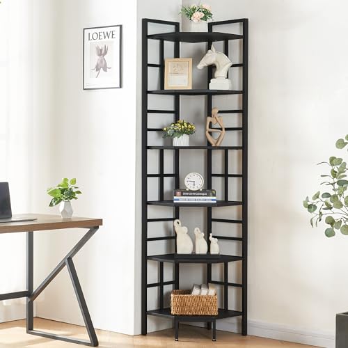 Corner Shelf, 6 Tier Tall Narrow Bookshelf 76.9", Industrial Corner Bookcase with Storage for Home Office Living Room and Bedroom, Black - view 3
