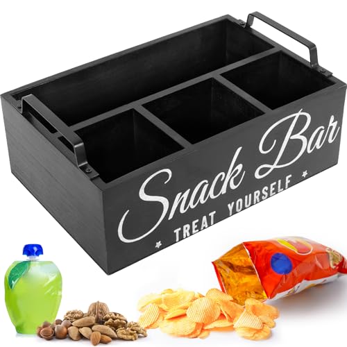 Snack Organizer for Countertop, Wood Pantry Storage Bins with Handles, Snack Bar Organizer for Pantry Shelf, 4 Compartment Food Container Box, Kitchen Storage Organizer for Nut,Chips,Beverage (Black) - view 5