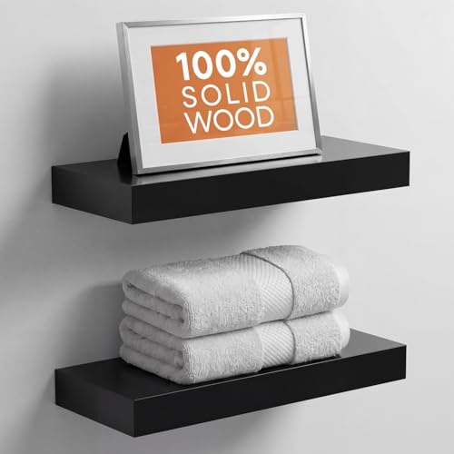 16 Inch Floating Shelves, High-End Solid Pine Wood, Set of 2