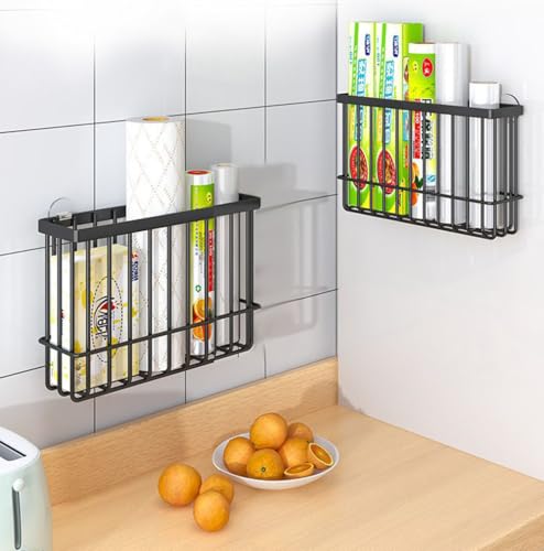 2 Piece Kitchen Cabinet Door Storage Box,Self Adhesive Wall Mounted Storage Boxes,Wardrobe/Bathroom/Refrigerator Small Items Organizer Storage Box (Black) - view 4