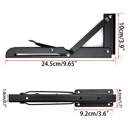 Sturdy Folding Shelf Brackets - Heavy Duty Metal Triangle Table Bench Folding Shelf Bracket 10 Inch, 2 Pcs Folding Shelf Hinge Wall Mounted, Max Load 132lb (Black) - view 2