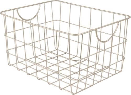Utility Wire Baskets for Organizing - Sturdy Steel Metal Basket Storage Organizer Bin with Handle Open Wire Storage Baskets for Kitchen Pantry, Cabinets, Closet & Garage Shelves (Pack of 6)
