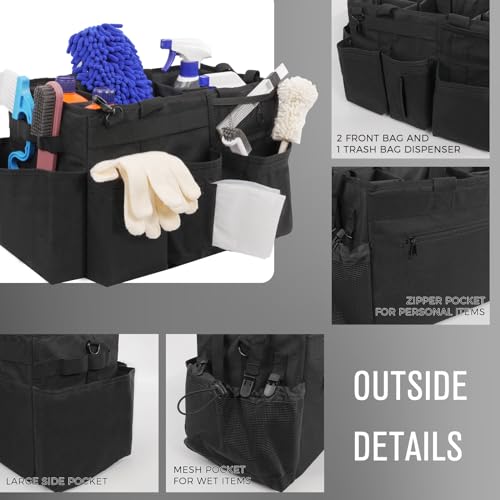 Wearable Cleaning Caddy Organizer with Handle & Shoulder Straps for Housekeepers, Under Sink & Car Cleaning Tool Organizer Bag with 4 Foldable Dividers (Black) - view 3