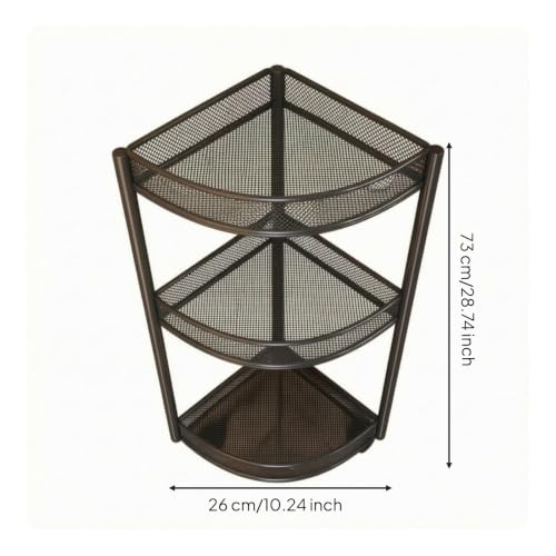 Corner Storage Shelf Triangular Metal Rack with Three Ventilated Mesh Tiers for and Kitchen Organization Compact for, Black, 3-Layer Mobile - view 3