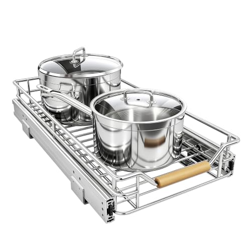 Pull out Cabinet Organizer, 9"W X 21"D, Heavy Duty Smooth Sliding Under Cabinet Shelves for Pots and Pans, Full-Extension Roll out Drawers, Slide out Organization for Home Kitchen Pantry