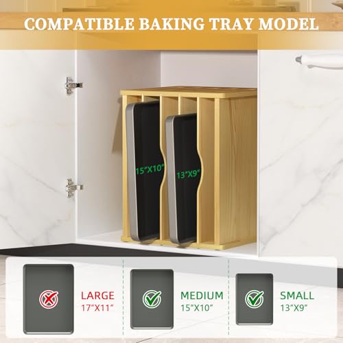7 Tier Wood Tray Dividers for Cabinets, Cookie Sheet Organizer for Cabinet - view 5