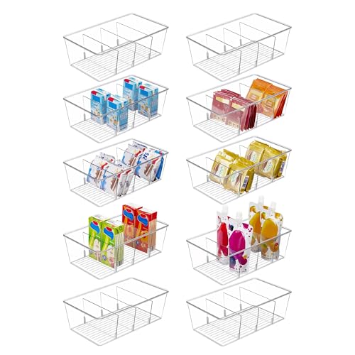 2 Pack Food Storage Organizer Bins, Clear Plastic Bins for Pantry, Kitchen, Fridge, Cabinet Organization and Storage, 4 Compartment Holder Packets, Snacks, Pouches, Spice Packets - view 8