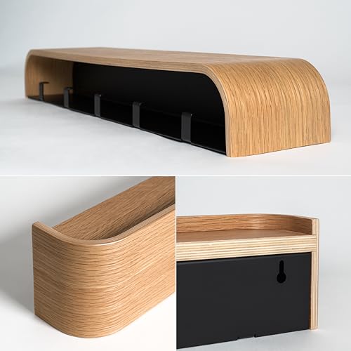 Kazai. Wall-Mounted Coat Rack 'Toke' - Modern Design Coat Rack with Hidden Wall Hooks - Solid Wood Veneer Panel Coat Hanger - Oak - view 4