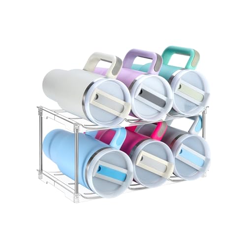 Water Bottle Organizer, Stackable Bottle Storage Rack, 4 Pack Water Bottle Holder for Kitchen Fridge Cabinet Organization and Storage, Plastic Wine Rack/Drink Bottle Holder (2 Pack - Hold 6)