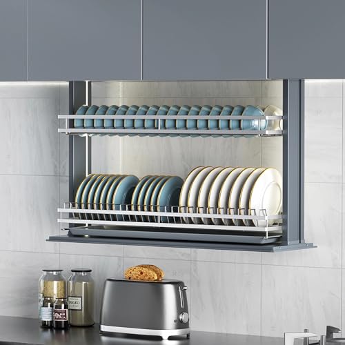 Smart Kitchen Dish Rack Lifting System,Pull Down Shelf for 36" Upper Cabinets;Touch Switch,Anti-Collision;LED Light;2-Tier Heavy-Duty Wall Mounted Cabinet Organizer Appliance Lift - view 6
