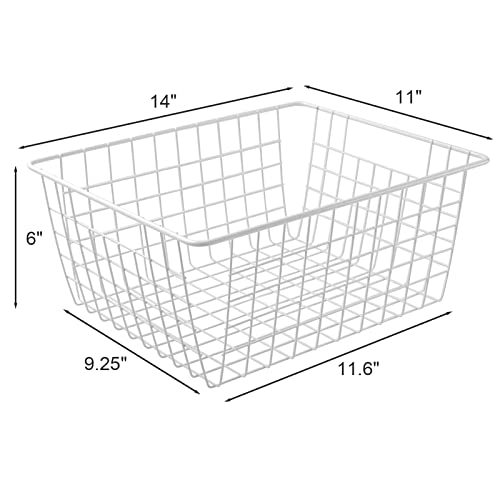 14" Upright Freezer Storage Baskets, White Wire Storage Bins Large Bakset for Freezer, Pantry, Bathroom Organizing, Set of 4 - view 2