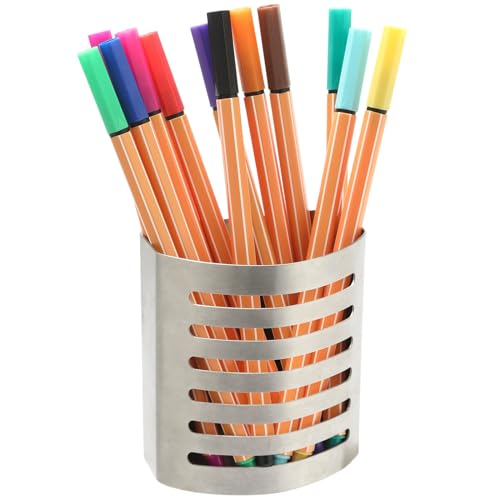 2 Pack Magnetic Modern Pen and Pencil Holder, Metal Writing Utensil Storage Organizer for Kitchen, Locker, Home, or Office, 3.25" x 1.75" x 3.50", Brushed Stainless Steel - view 4