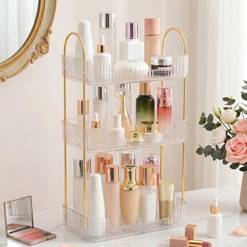 Bathroom Counter Organizer, 3 Tier Perfume Skin Care Countertop Storage Shelf, Vanity Makeup Tray for Cosmetic Skincare Lotion,Clear