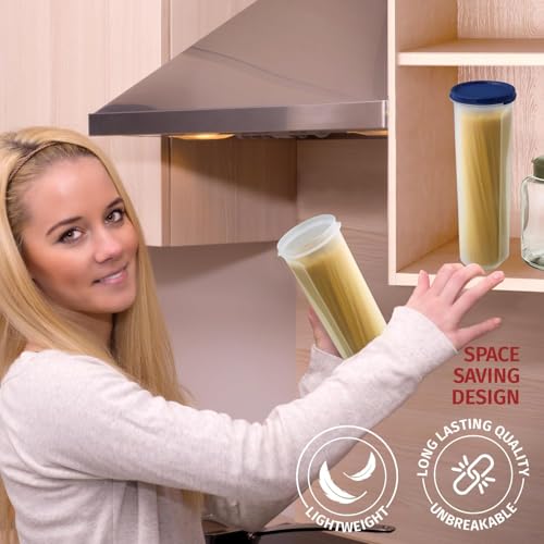 Tall Clear Spaghetti Pasta Container Storage With Lid.Multi-Purpose Kitchen Pantry Organization And Food Storage For Noodles Beans Straws - Airtight Leakproof Spaghetti Keeper BPA Free 37 oz. - view 6