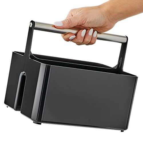 Plastic Shower Caddy Storage Organizer Utility Tote, Divided Basket Bin - Metal Handle for Bathroom, Dorm, Kitchen, Holds Soap, Shampoo, Conditioner - Aura Collection - Black/Brushed Chrome - view 5
