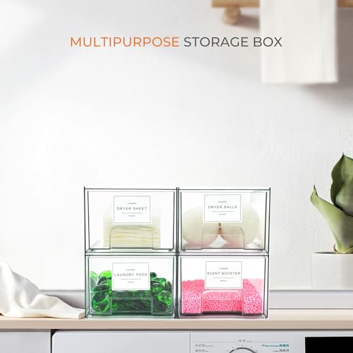 4 Pack Laundry Room Organization Storage Drawers with Labels, Clear Stackable Dryer Sheet Holder and Pod Containers, Detergent Dispenser for Laundry Room Organizing and Decor - view 7