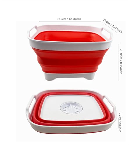 7.5L (2 gallons) Collapsible Plastic Dishpan with Draining Plug - Portable Washing Basin - Foldable Dish Washing Tub - Pop Up Saving (White/Coral Pink, 1) - view 4