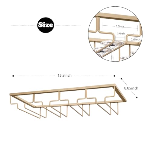 Wine Glass Rack - Under Cabinet Stemware Wine Glass Holder - Wine Glasses Storage Hanger Metal Organizer for Cabinet Kitchen Bar (Champagne Gold, 4 Rows 2 Pack) - view 2