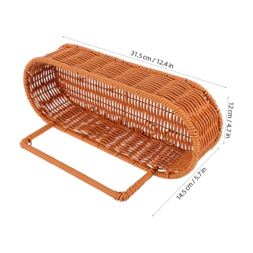 Oval Wall Hanging Woven Basket Bin with Handle, Brown PP Iron Organizer - view 2