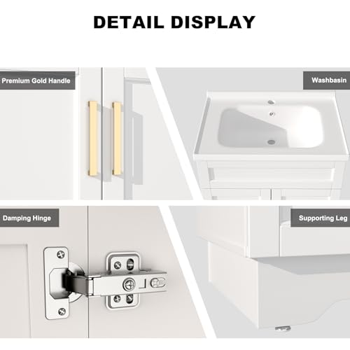 Bathroom Vanity with Sink, 24-Inch Bathroom Vanities Cabinet with Large Storage Space, Wooden Bathroom Sink Cabinet, White - view 5