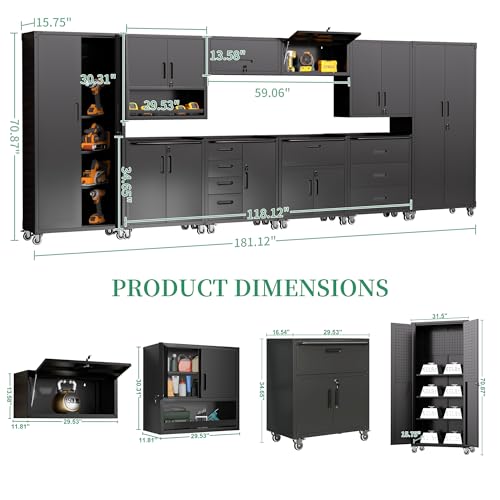 10-Piece Heavy Duty Steel Garage Cabinet System | All-in-One Modular Garage Cabinet Set for Ultimate Workshop Organization | Easy Assembly Garage Storage Cabinets & Tool Bench (Black) - view 3