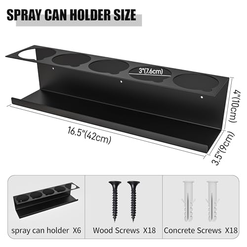 6 Pack Spray Bottle Holder Wall-Mounted, Aerosol Spray Can Holder Storage Rack, Heavy-Duty Paint Bottle Organizer with 30 Holes, Steel Black Spray Rack for Garage, Shop, Home or Tool Trailer - view 5