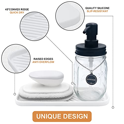 Silicone Organizer Tray, Soap and Sponge Holder for Kitchen Sink, Bathroom - Storage Tray for Dish Brush, Soap Dispenser, Dishwashing Accessories- 2 Pack (White) - view 3