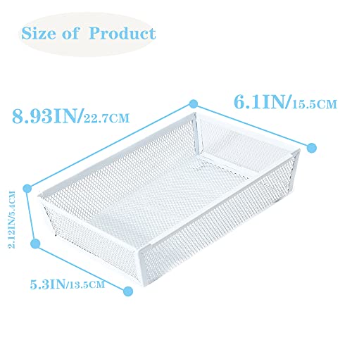 Mesh Tray Kitchen Drawer Utensil Cutlery Tray Office Supplies with Inter-locking Arm Drawer Dividers Organizer for Silverware, Flatware, Home,Office, School,Bedroom(9＂X6＂4pack) White - view 2