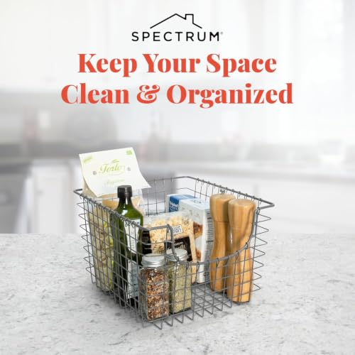 Wire Scoop Basket Storage Bin Industrial Gray Medium Metal Wire Basket Organizer for Kitchen Pantry Wire Storage Bins, Heavy Duty Rectangle Wire Storage for Kitchen Organization - view 2