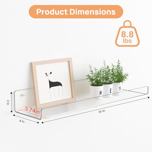 15" x 4" Acrylic Shelves for Wall Storage and Organizer, 6 Pcs - view 3