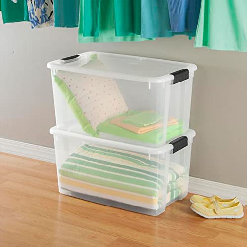 Storage System Solution with 106 Quart Clear Latching Storage Tote, 4 Pack and 66 Quart Plastic Stackable Storage Tote, 4 Pack - view 6