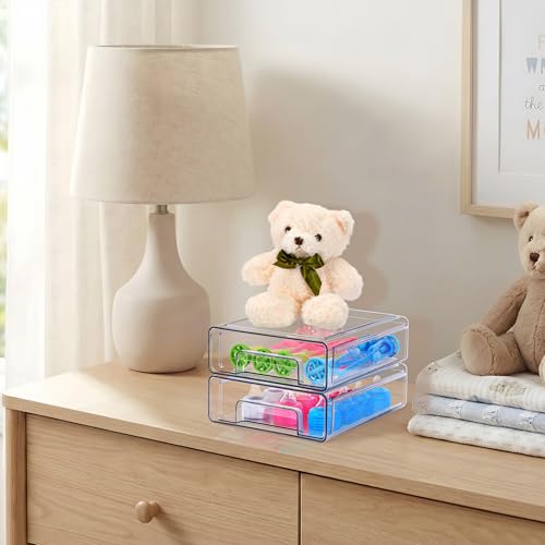 Clear Stackable Storage Drawers with Handles (Medium, 4 Pack) - view 4