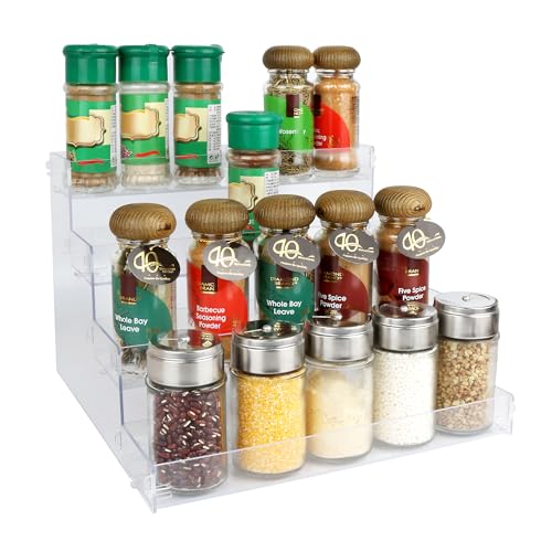 Spice Rack,No Tool Needed & No Pungent Acrylic Glue Self-derived Snap On Assembly Spice Shelf Pantry Kitchen Cabinet Organizer 10 in for Jars,Baking Supplies & Spice Bottles (4 Tier)