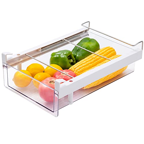 Refrigerator Organizer Drawer,Plastic Fridge Drawer With Handle Pull Out Fridge Bins Organizer, Extra-Long Stretch 19.5",Cheese, Deli Meat, Drinks, Fruit, Vegetable