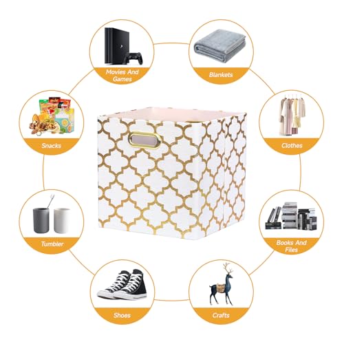 11x11x11 Storage Cube Bins, Collapsible Storage Bins Fabric Storage Cubes Organizer Baskets Box Drawers for Shelves, Closet, Wardrobe, Bookshelf, Cabinet, Cream/Gold Lantern, 4 Pack - view 5