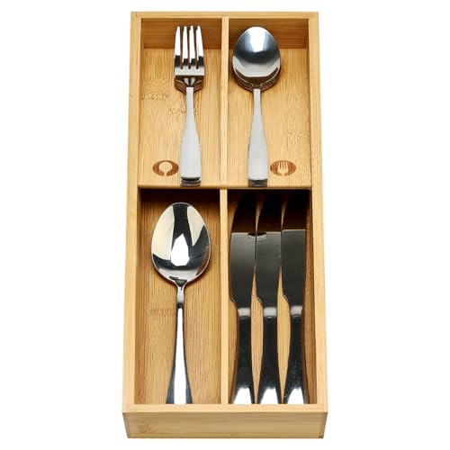 Small Bamboo Skinny Silverware Drawer Organizer Narrow Utensil Cutlery Tray - view 2