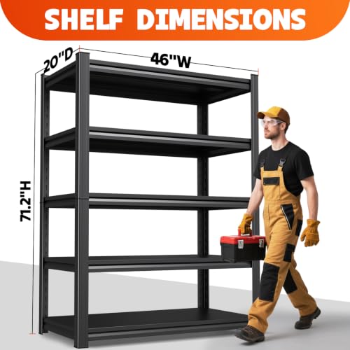 4 Pack 5-Tier Steel Panel Garage Shelving Unit 71.2 x 46 x 20, Black - view 3