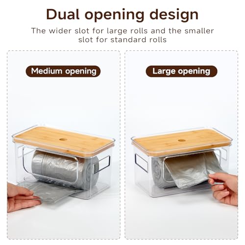 2-Pack Trash Bag Holder,Trash Bag Dispenser with Bamboo Lid, Stackable Acrylic Garbage Bag Dispenser for Under Sink Use in Kitchen, Laundry Room, and Pantry, Large Capacity Garbage Bag Holder - view 4
