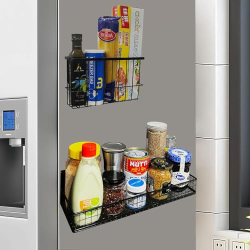 2 Pack Magnetic Storage Rack for Spice, Magnetic Organization Shelf for Refrigerator, Fridge, Washing Machine, Oven, Coffee Maker, Metal Peg Board, Stacked Washer and Dryer 010 - view 2