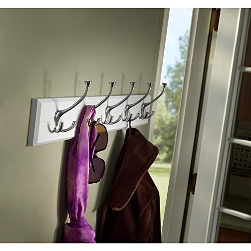 Hardware 129848 Wall Mounted Coat Rack with 5 Decorative Hooks, 27-Inch, Satin Nickel and White - view 2