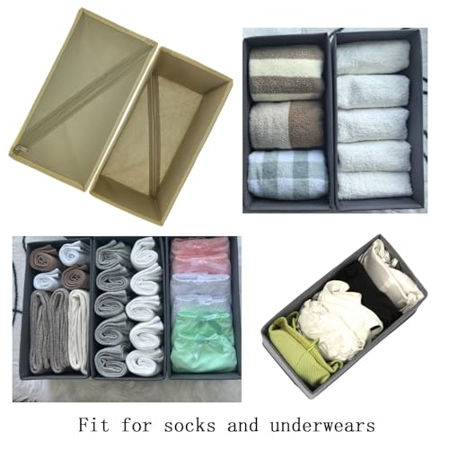 Sock Drawer Organizer 3 Pack - Collapsible Fabric Storage Bins for Underwear Divider, Small Closet Organizers with 3 Compartments, Khaki - view 4
