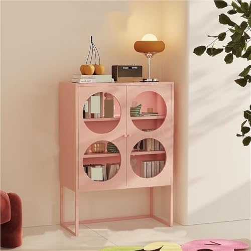 Heavy Duty Metal Pantry Cabinet, Glass Door Sideboard with Adjustable Shelves for Kitchen & Office, Steel Buffet Storage Unit with Spacious Top