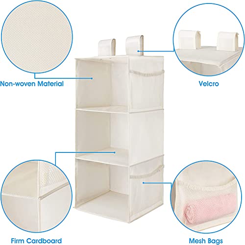 2 Pack 3 Shelf Hanging Closet Organizer with 2 Velcro, Beige - view 5