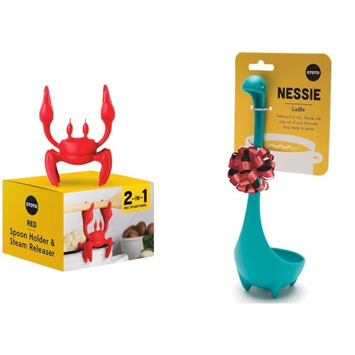 Red the Crab Silicone Utensil Rest & The Original Nessie Ladle - Soup Ladle, Funny Kitchen Gadget (Bundle of 2)