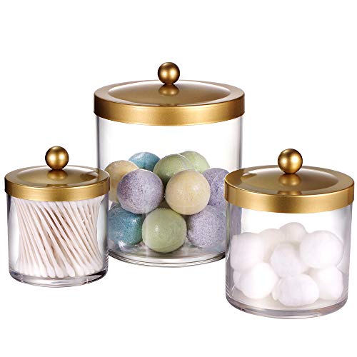 3Pack Large Plastic Apothecary Jars with Gold Metal Lids