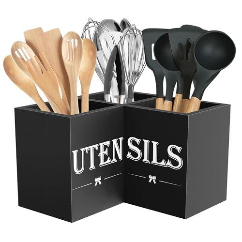 Extra Large Utensil Holder Countertop for Kitchen Counter,Wood,Black