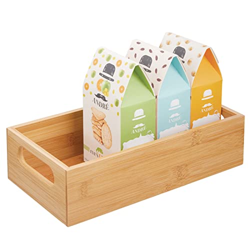 Bamboo Kitchen Storage Container Bin - Drawer Organizer Crate Box with Handles for Pantry Cabinet, Shelves, or Countertop, Holds Snacks, Spices, or Drinks, Echo Collection, Natural/Tan