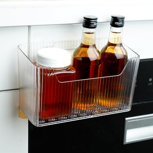 2 Pack Cabinet Door Organizer, Adhesive Wall Mounted Organizer Bins, Clear Storage Caddy, Stackable Basket for Kitchen Cabinets, Bathroom, Pantry, Office, and Tabletop Organization - view 5