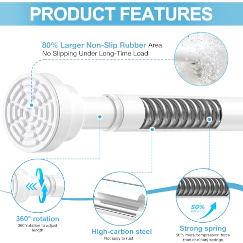 Tension Curtain Rod 31-76 In Spring Adjustable Tension Rods No Drill White - view 3